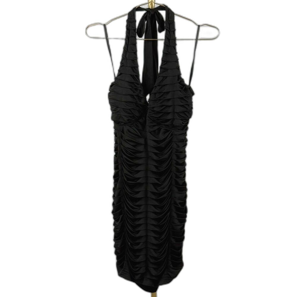 A'gaci Junior's Black Ruched Halter Bodycon Mini Dress Size Medium NWT